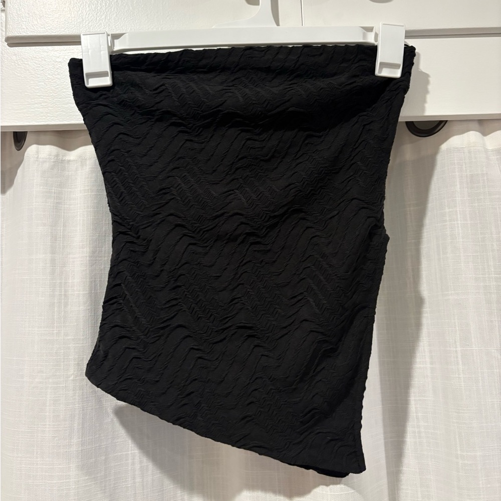 Asymmetrical Black Textured Tube Top